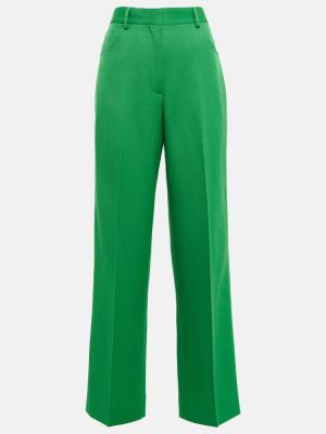 Vlnené rovné nohavice s vysokým pásom Victoria Beckham zelená