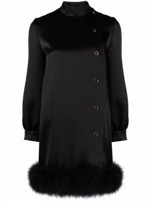 Vestido de cóctel con plumas de plumas Saint Laurent negro