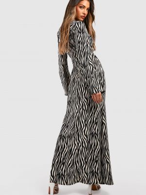 Длинное платье с принтом зебра Boohoo черное