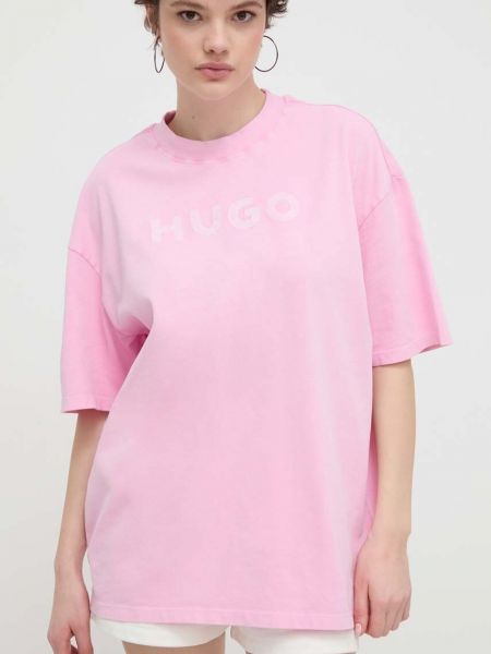 Бавовняна футболка Hugo рожева