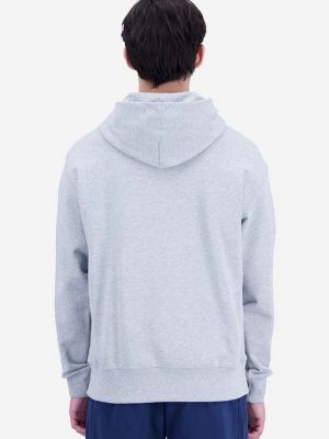 Pamučna hoodie s kapuljačom New Balance siva