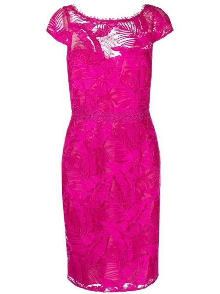Přiléhavé midi šaty s výšivkou na zip Marchesa Notte - růžová