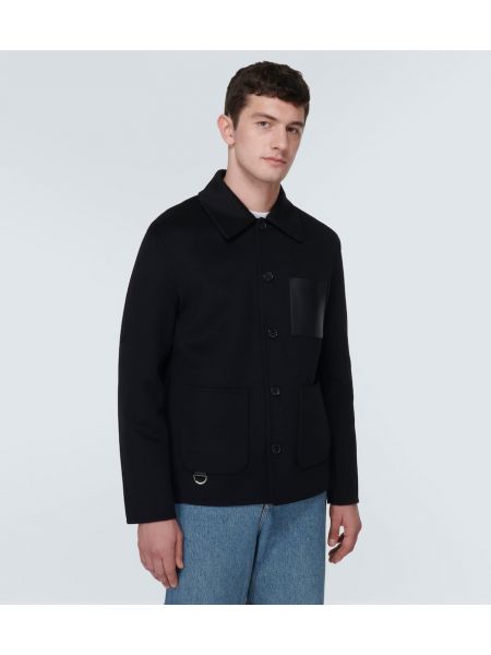 Kašmírová vlnená kožená bunda Loewe čierna