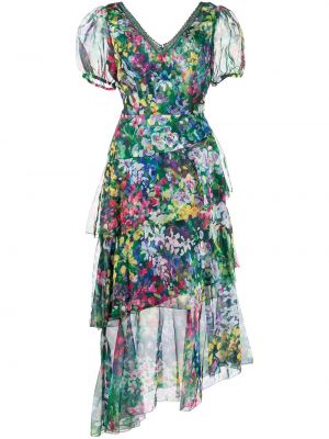 Asymmetrisk trykt floral dress Marchesa Notte