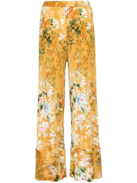 Kvetinové hodvábne rovné nohavice s potlačou Pierre-louis Mascia žltá