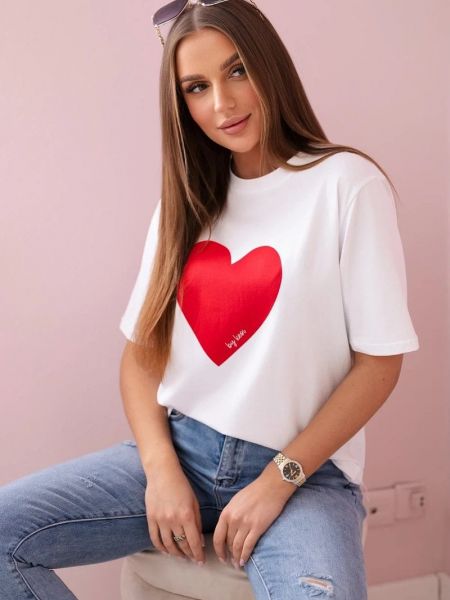 Βαμβακερή μπλούζα με σχέδιο με μοτίβο καρδιά Kesi λευκό