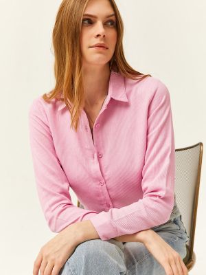 Βελούδινο πουκάμισο σε στενή γραμμή Olalook ροζ