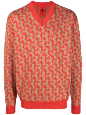 Памучен копринен пуловер Ferrari червено
