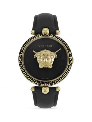 Кожаные часы из нержавеющей стали Versace черные