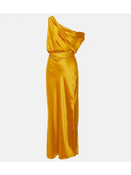 Jedwabna satynowa kopertowa sukienka drapowana The Sei żółta
