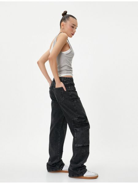 Voľné bavlnené džínsy s rovným strihom s vreckami Koton