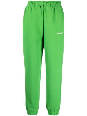 Pantaloni sport din bumbac de culoare solidă cu imagine Monochrome verde