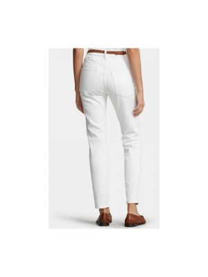Spodnie z wysoką talią slim fit Polo Ralph Lauren białe