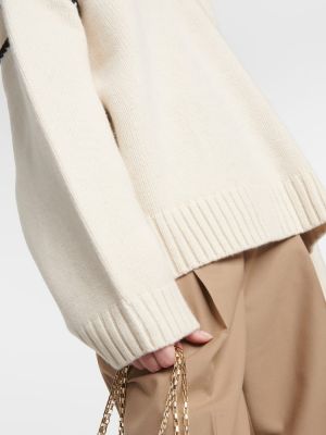 Kašmírový vlnený sveter s výšivkou Totême biela