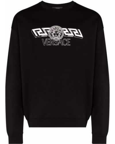 Raštuotas medvilninis džemperis Versace juoda