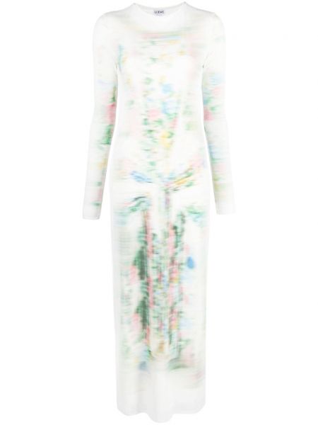 Мрежеста макси рокля с принт Loewe бяло