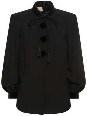 Aksamitna jedwabna koszula z krepy Gucci czarna