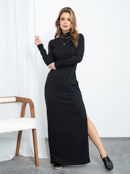 Черное флисовое длинное платье Issa Plus