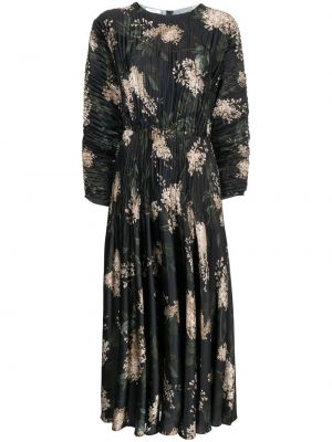 Plisovaný kvetinový rozšírené šaty s potlačou Vince čierna