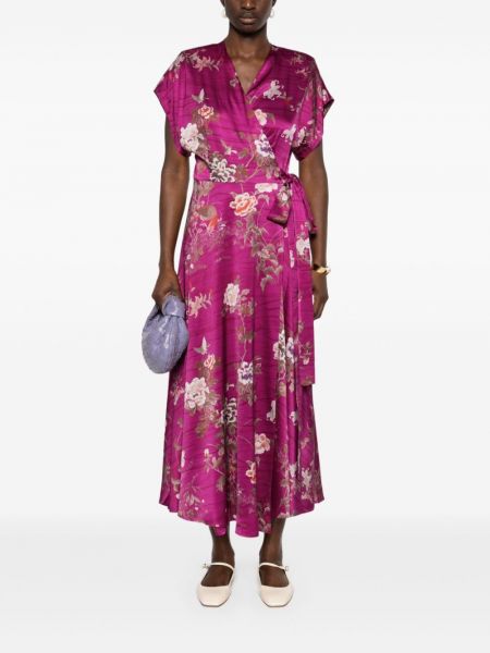 Kopertowa sukienka w kwiatki z nadrukiem Pierre Louis Mascia różowa