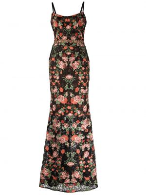 Květinové večerní šaty s výšivkou Marchesa Notte černé