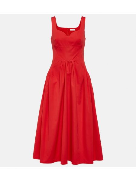 Bavlněné midi šaty Alexander Mcqueen červené