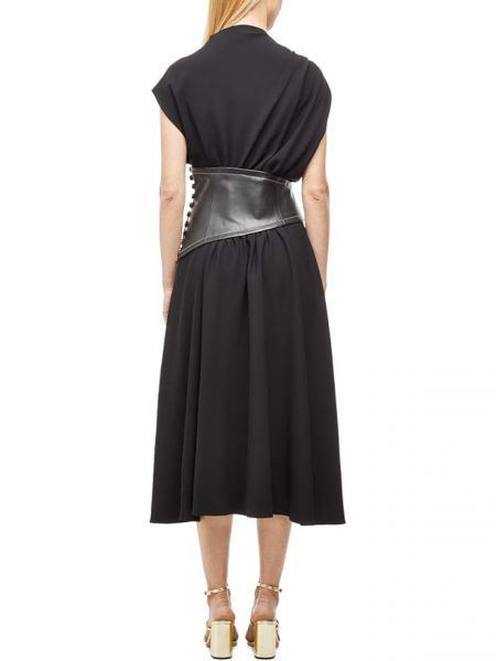 Черное асимметричное кожаное платье из крепа Proenza Schouler