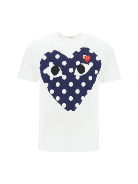 Koszulka w grochy z nadrukiem w serca Comme Des Garcons Play biała