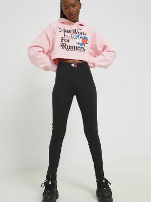 Bluza z kapturem bawełniana z nadrukiem Tommy Jeans różowa