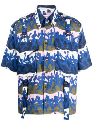 Raštuota lininė marškiniai Charles Jeffrey Loverboy mėlyna
