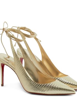 Pantofi cu toc cu șireturi din piele din dantelă Christian Louboutin auriu