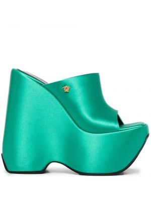 Ниски обувки с ток на платформе с клин ток Versace зелено