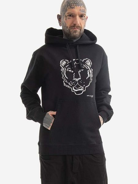Pamučna hoodie s kapuljačom s vezom s uzorkom tigra Maharishi crna