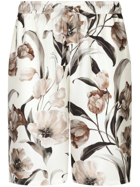 Svilene kratke hlače s cvjetnim printom s printom Dolce & Gabbana bijela