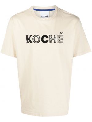 Тениска бродирана с принт Koché бежово