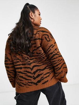 Тигровый свитер с принтом с высоким воротником Asos коричневый