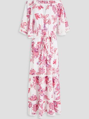 Платье макси Flora с открытыми плечами и поясом из вуали с цветочным принтом MELISSA ODABASH белый
