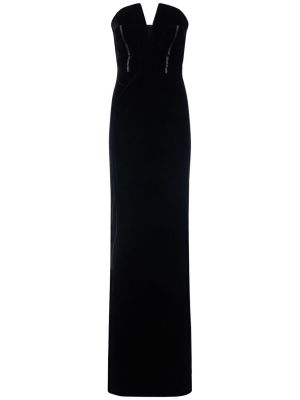 Žametna dolga obleka iz rebrastega žameta Tom Ford črna