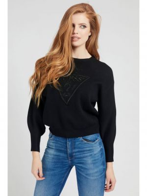Priliehavý sveter s výšivkou Guess čierna