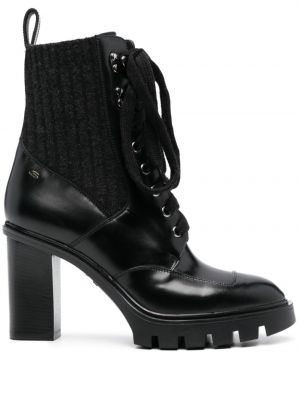 Ankle boots à lacets en cuir en dentelle Santoni noir