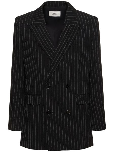 Volnena jakna s črtami Ami Paris črna