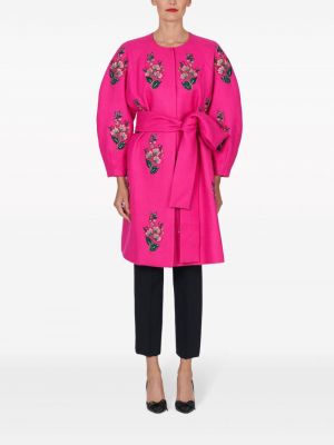 Manteau brodé en laine à fleurs Carolina Herrera rose