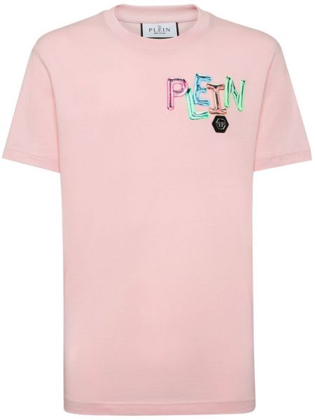 Bombažna majica s potiskom Philipp Plein roza
