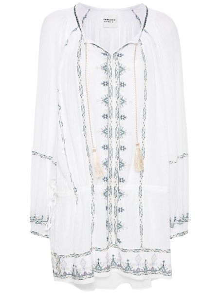 Haftowana sukienka bawełniana Marant Etoile biała