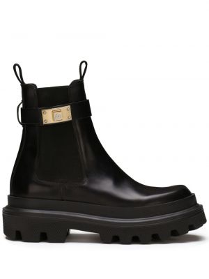 Кожени обувки до глезена Dolce & Gabbana черно