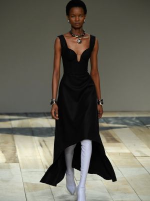 Sukienka midi wełniana flanelowa Alexander Mcqueen czarna