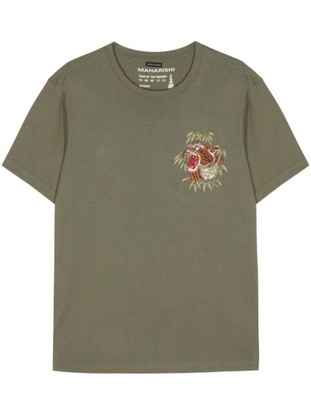 Kokvilnas t-krekls ar izšuvumiem ar tīģera rakstu Maharishi zaļš