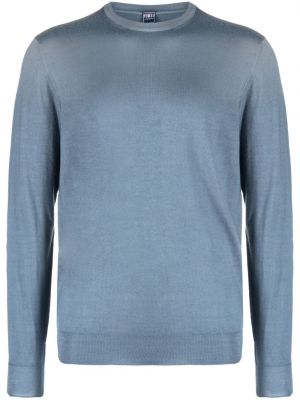 Vlnený sveter z merina s okrúhlym výstrihom Fedeli modrá