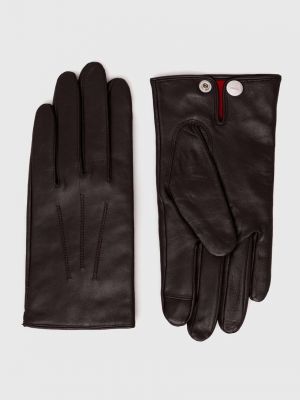 Шкіряні рукавички Hugo коричневі