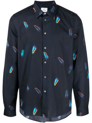 Raštuota medvilninė marškiniai su plunksnomis Ps Paul Smith mėlyna